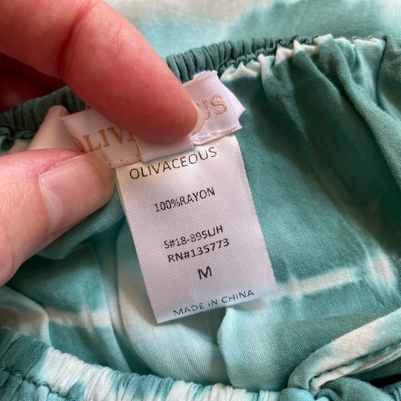 Olivaceous Tie Dye Blue-Green and White Strapless Jumpsuit Size Medium - Picture 8 of 11